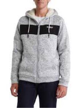 Buffalo David Bitton Gray and Black Sherpa-Lined Zip Hoodie. Men Large.
